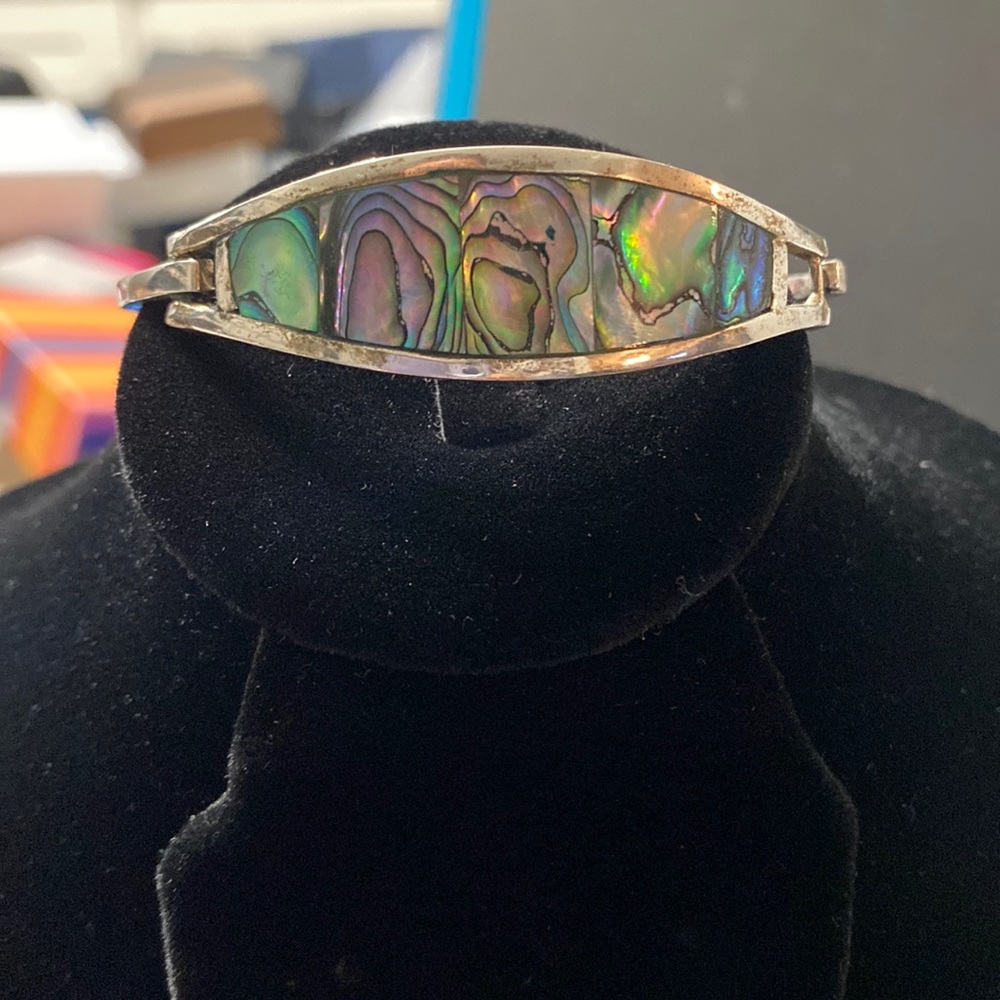 Sterling Silver Abalone Alpaca Mexico Bangle